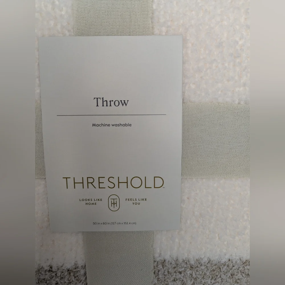 NWT Threshold Cozy Knit Border Striped Throw Blanket